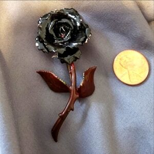 Vintage Black Rose with Stem Thorns Grief Bereavement Pin Funeral Loss 1950s